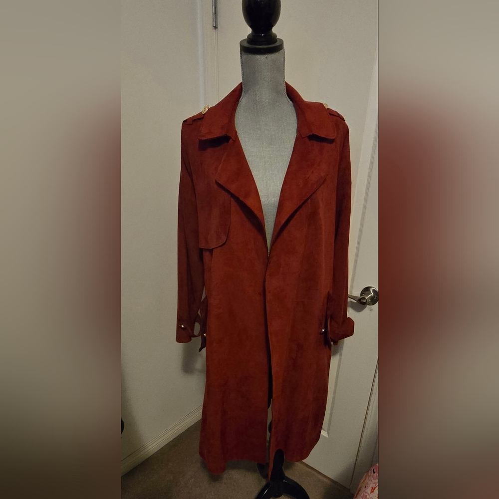 NYGARD Deep Red Faux Suede Long Trench Coat With Matching Pants!!